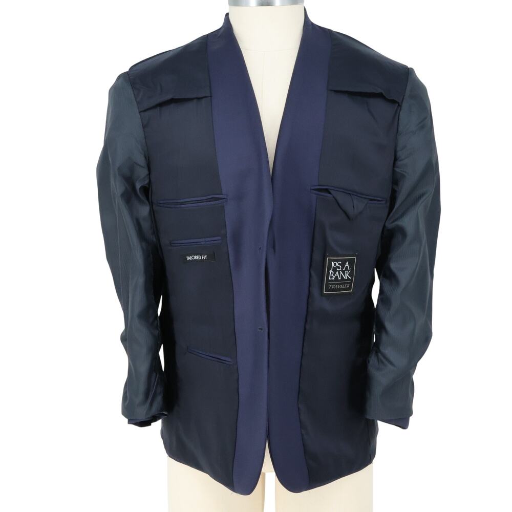 Jos A Bank Traveler Sport Coat Mens 42S Blue Wool Lined Blazer Jacket Preppy - Picture 13 of 16